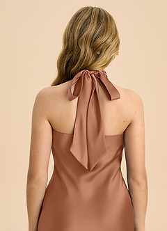 Azazie Chickie Junior Etui Plissee Stretch-Satin Kleid Bronzer image6