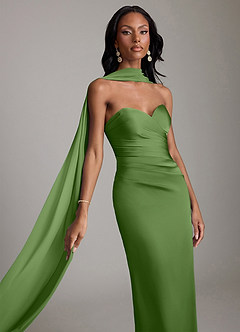 Azazie Sonora Vestidos de damas de honor Vestido de Albahaca de Satén Elástico de Corte Recto con Sin tirantes image4