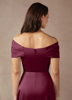 Azazie Amelia Mother of the Bride Dresses Mulberry A-Line Off the Shoulder Stretch Satin Dress image8