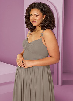 Barbie ♥ Azazie Brautjungfernkleider A-Linie Plissee Chiffon Kleid Taupe image14