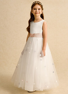 Azazie Cricket vestidos de niña de las flores Vestido de Marfil Rosa Inglesa de Satin Mate de Princesa con Plisado image5