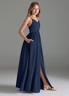 Azazie Alia Junior Vestido de Azul Marino Oscuro de Gasa de Corte en A con Plisado image3