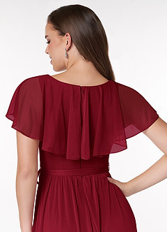Azazie Jael Bridesmaid Dresses Burgundy A-Line V-Neck Mesh Dress image6