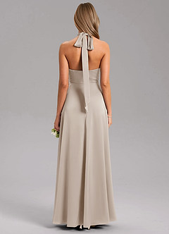 Azazie Tracie Robes de demoiselle d'honneur Robe Trapèze en Satin extensible Fente Latérale Givre image2