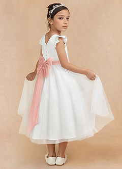 Azazie Hemi Flower Girl Dresses Ivory Rosette A-Line Bow Tulle Dress image1