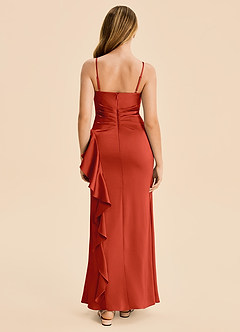 Azazie Lyla Junior Rust Mermaid Pleated Stretch Satin Dress image2