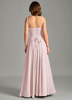 Azazie Evadina Robes de demoiselle d'honneur Robe Trapèze en Mousseline de soie Corset Rose Pâle image2