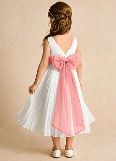Azazie Margot Flower Girl Dresses Ivory Coral A-Line Pleated Chiffon Dress image5