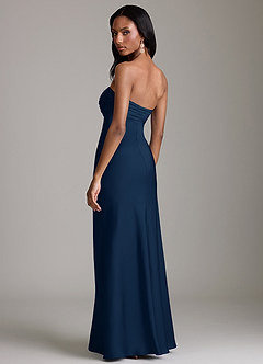 Azazie Saylor Brudtärnklänningar Klä av Sjöjungfru i Stretch Satin Axelbandslös Mörk Marinblå image5