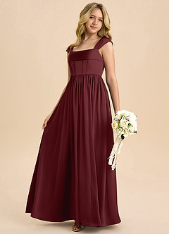 Azazie Hattie Junior Cabernet A-Line Pleated Stretch Satin Dress image6