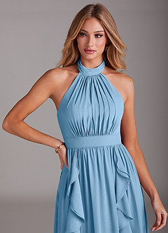 Azazie Avary Bridesmaid Dresses Steel Blue A-Line Pleated Chiffon Dress image6