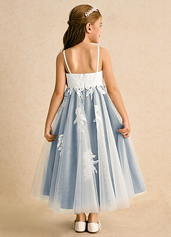 Azazie Coraline Flower Girl Dresses Ivory Dusty Blue A-Line Lace Dress image2
