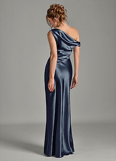 Azazie Emerson Suknie dla druhen Syrena Zza ramienia Metaliczny satynowy Do ziemi Sukienka image2