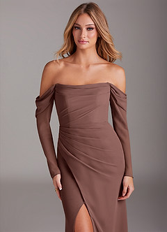 Azazie Hallie Jurken voor bruidsmeisjes Jurk van Chiffon met Zeemeermin Lange mouw Espresso image5