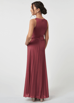 Azazie Lindie Junior Merlot A-Line Pleated Chiffon Dress image4
