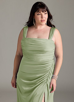 Azazie Jesaphine Bridesmaid Dresses Dusty Sage Sheath Bow Stretch Satin Dress image12