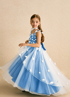 Azazie Darlina vestidos de niña de las flores Vestido de Marfil Azul Pastel de Tul de Princesa con Encaje image3