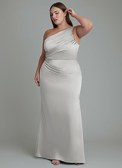 Azazie Akilah Bridesmaid Dresses Silver Mermaid One Shoulder Stretch Satin Dress image10