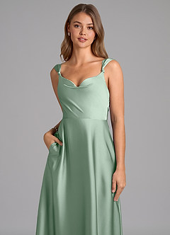 Azazie Beatrice Bridesmaid Dresses Agave A-Line Sweetheart Neckline Stretch Satin Dress image7