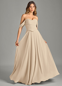 Azazie Chelsey Brautjungfernkleider Wandelbar A-Linie Schulterfrei Chiffon Kleid Champagner image5