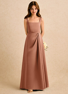 Azazie Emiko Girls Formal Abiti da Ragazza di Fiori Abito A-Line in Raso Opaco Plissettato Bronzo image3