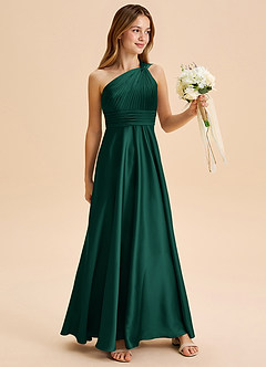 Azazie Charlize Junior Jurk van Stretch Satijn met A-Lijn Geplooid Smaragd image3