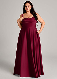 Azazie Shaude Bridesmaid Dresses Burgundy A-Line Pleated Stretch Satin Dress image4