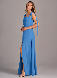 Azazie Debra Vestidos de damas de honor Vestido de Azul Grisaceo de Gasa de Corte en A Convertible con Con bolsillos image4