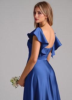 Azazie Leilani Bridesmaid Dresses Royal Blue A-Line Ruched Stretch Satin Dress image9
