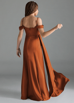 Azazie Amyra Junior Vestido de Canela de Satén Elástico de Recto con Vestidos sin tirantes image2