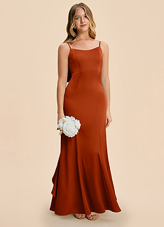 Azazie Lioren Junior Paprika Sheath Bow Stretch Satin Dress image2