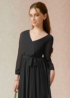 Azazie Angelica Junior Abito A-Line in Chiffon Plissettato Nero image6