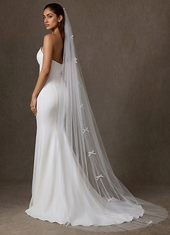 front Voile de chapelle en tulle transparent avec nœud en satin