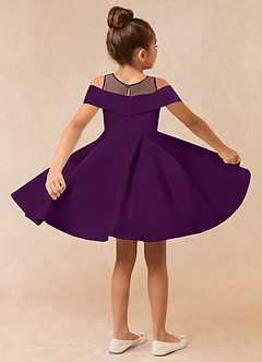 Azazie Shirin Flower Girl Dresses Grape A-Line Off the Shoulder Matte Satin Dress image3