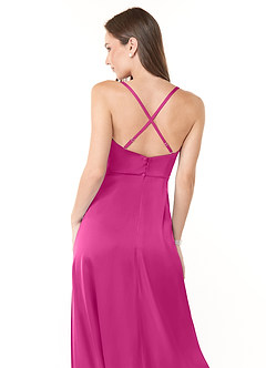 Azazie Naomie Vestidos de damas de honor Vestido de Fucsia de Satén Elástico de Corte en A con Cuello V con abertura lateral image3