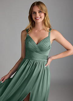 Azazie Chanel Brautjungfernkleider A-Linie Plissee Stretch-Satin Kleid Eukalyptus image3