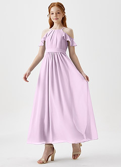 Azazie Chaya Junior Frosted Lilac A-Line Off the Shoulder Chiffon Dress image5