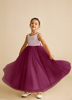 Azazie Tay Flower Girl Dresses Mulberry A-Line Sequins Tulle Dress image6