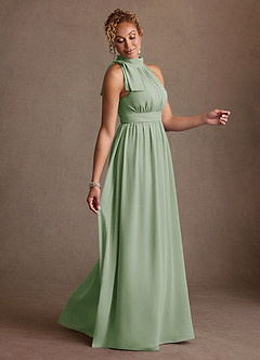 Azazie Antoinette Kleider für die Brautmutter A-Linie Plissee Chiffon Kleid Staubiger Salbeigrün image4