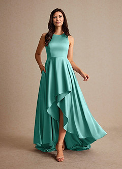 Azazie Niles Mère de la mariée Robes Robe Trapèze en Satin extensible Traînes Aqua image6