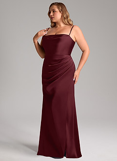 Azazie Leonis Vestidos de damas de honor Vestido de Cabernet de Satén Elástico de Corte Sirena Convertible con Plisado image13
