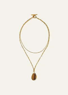 front Gelaagde ketting met tijgerooghanger