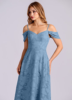 Azazie Marley Final Sale Steel Blue A-Line Off the Shoulder Floral Burnout Convertible Dress image7