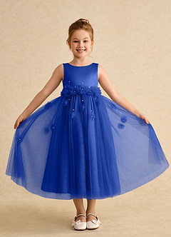 Azazie Lux Flower Girl Dresses Royal Blue A-Line Beaded Tulle Dress image4