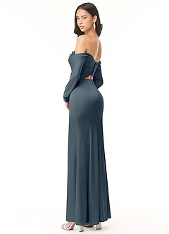 Azazie Hallie Bridesmaid Dresses Twilight Mermaid Off-The-Shoulder Long Sleeve Stretch Satin Convertible Dress image9