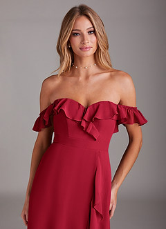 Azazie Lyra Robes de demoiselle d'honneur Robe Trapèze Convertible en Mousseline de soie Écarlate image9