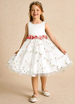 Azazie Starri Flower Girl Dresses Blushing Pink Coral Ball-Gown Beaded Matte Satin Dress image4