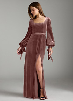 Azazie Leonia Brautjungfernkleider A-Linie Langarm Samt Kleid Espresso image3