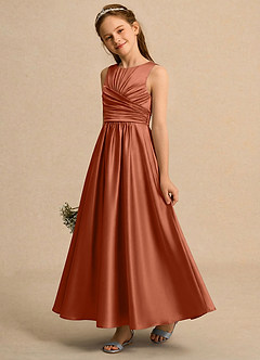 Azazie Ducky Girls Formal Flower Girl Dresses Cedar Rose A-Line Pleated Stretch Satin Dress image3
