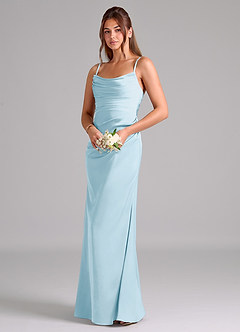 Azazie Lucille Robes de demoiselle d'honneur Robe Sirène Convertible en Satin extensible Sans bretelle Bleu Ciel image3